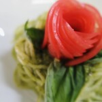 Genovese with flower decoration (garnished with basil paste)