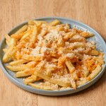 French fries with two types of cheese sauce