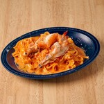 Tomato cream pasta with large shrimp