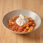 Domestic burrata and bolognese pasta