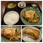 旬菜織部 - お気に入りの居酒屋でとんかつ玉子とじ定食。小ライスにのせて即席カツ丼(´ｰ｀)