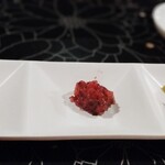 縁伝 - お疲れさまセットから　　前菜　　塩辛、梅水晶、お浸し