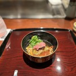 鉄板焼き いわ倉 - 鴨、茄子、きのこ