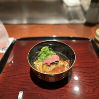 鉄板焼き いわ倉 - 鴨、茄子、きのこ