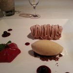 リストランテASO - フランボワーズのエスプーマソースとバニラのソルベとモンブラン　うまーーい！