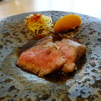 RISTORANTE E'VOLTA Unico Polo - 和牛リブロース肉の炭焼き 南瓜のモスタルダ そうめん南瓜