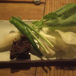 ヤマト - 季節野菜の自家製豆板味噌添え（お通し）