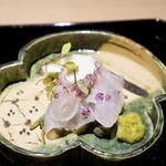 Housa Saryou - 紅葉鯛湯霜造り　作りたて柚子胡椒　藻塩　フルーツ蕪　みずのみ