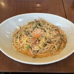 パスタキッチン　ドラーゴ - 味宝卵のトマトクリームカルボナーラ