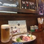 Ajisai Kasuga - 刺し盛り一人前と、半額生ビール