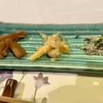 厚田村 - お通し　メニューにもある品々