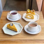コメコノコ ラボラトリー＆カフェ - 紅茶、かぼちゃのモンブランロール、かぼちゃのチーズケーキ