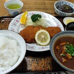 Heiwa Shokudou - みそカツ定食（とん汁変更）、茄子の煮浸し