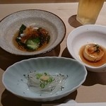 すしの大観 - 先付：しらうおの稚魚、アン肝、カニの煮こごりあえ