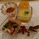 鮨あら井 - ジャガイモのすり流し　白子　鮟肝　素敵♡