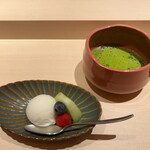 渋谷 天婦羅 ふじもと - ラフランスのシャーベットとお抹茶