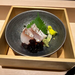 渋谷 天婦羅 ふじもと - 明石の真鯛、九州の甘い醤油のジュレ