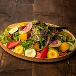 10种蔬菜和小银鱼调味汁的绿色沙拉