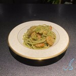 Shrimp, mushroom and perilla pesto