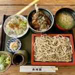 そば・うどん処 奥州路 - ランチBセット。キスとホウボウのミニ天丼が付きます。蕎麦湯は別途口頭にて頼むことになります。蕎麦とサラダは合わないよなあ。