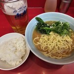 武蔵家 - 朝ラー＋ほうれん草＋無料ライス＋ビール
