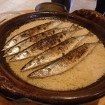 宇豆基野 - 食事　秋刀魚釜めし　赤出汁　香の物