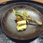 食工房 ひろさき - そら豆、こしあぶら、青柳の小柱の天ぷら