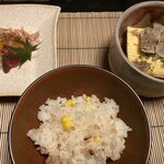 京都三条 箔 - とうもろこしご飯、トリュフだし巻き