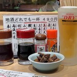 魚屋の200円すし ニューすしセンター - つきだしとスーパードライ生ビール