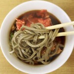 一由そば - 太蕎麦＆海鮮天＆紅生姜天600円天空麺リフト