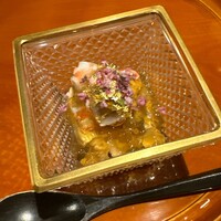 銀座 しのはら - 菊の節句〜車海老　鮑　松茸　玉子豆腐　土佐酢ジュレ