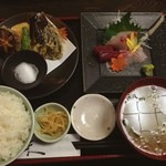 Enya Toritsugi - 日替わりランチ（限定20食）木曜日 贅沢！エビと旬野の天ぷらと刺身セット