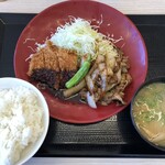 かつや - ・全力飯。牛バラ焼きとロースカツの合い盛り定食 (ご飯・とん汁付) 890円 期間限定