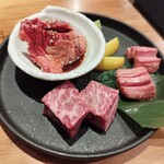 TOKYO焼肉ごぉ - 厚切り３点盛り（カイノミ・上タン・ハラミ）