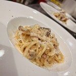 Pancetta cream sauce spaghetti with pecorino romano