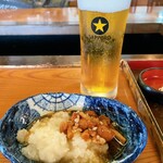 そば処 三津屋 出羽路庵 - 生ビールとそばの実なめこ