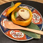 もちづき - 柿釜〜子持ち昆布　ホタテ　利休麩、梨、柿、インゲン、松の実、白和えクリーム