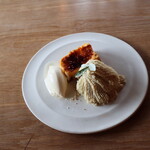 さじこよみ - パプリカのカタラーナ　自家製豆乳ジェラート　利平栗のVeganモンブラン