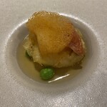 蕩 - 真鯛の天ぷらとスモークタラコ　和風ビスクの泡　(^^)