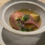 蕩 - 蝦夷鮑と蟹真丈ハモンセラーノ添え　(^^)