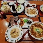 Sukeroku - すけろくハンチャンセット、餃子2人前、いかの塩味炒め+ライスセット、長崎ちゃんぽん(小)