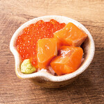 Salmon, salmon roe and Oyako-don (Chicken and egg bowl)