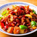 Stir-fried chicken with heaps of chili peppers