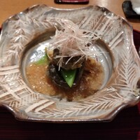 おかもと - 焼き茄子　子持ち鮎。小さな鮎だが子持ちです。鮎の味だけで言えば菊乃井の子持ち鮎杉板焼きのが上。