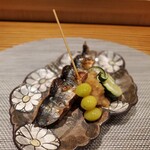 西麻布 清水 - 北海道産の秋刀魚の塩焼き～染め卸しと酢橘（京焼　尾形乾山）