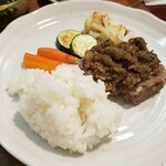 キッチン ブルー グローブ - ソースはありませんが、ご飯を乗せます