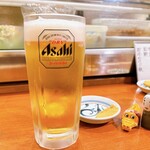 かけあし - 生ビールは、アサヒスーパードライ☆
      お通しの代わりに、辛子が出てきます