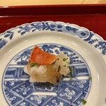 銀座 きた川 - 伊勢海老油通し　木の芽　山椒醤油