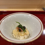 銀座 きた川 - 凌ぎ　北寄貝　天ぷら飯蒸し　キャビア燻製