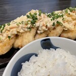 八重洲 天ぷら串 山本家 - かしわ天の定食1200円　タルタルもたっぷりで美味。
